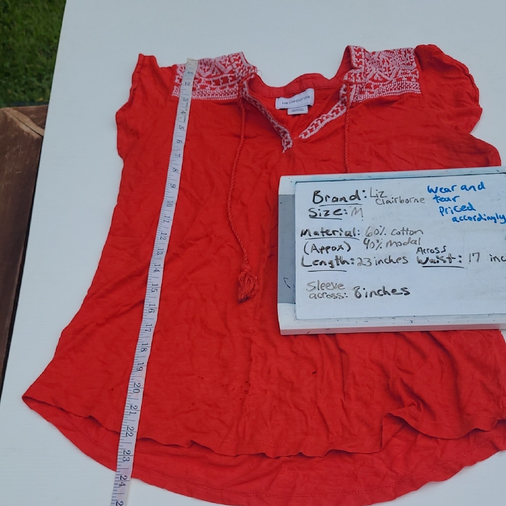 Liz Claiborne Scarlet Blouse with Embroidery Last Call Free With Sale